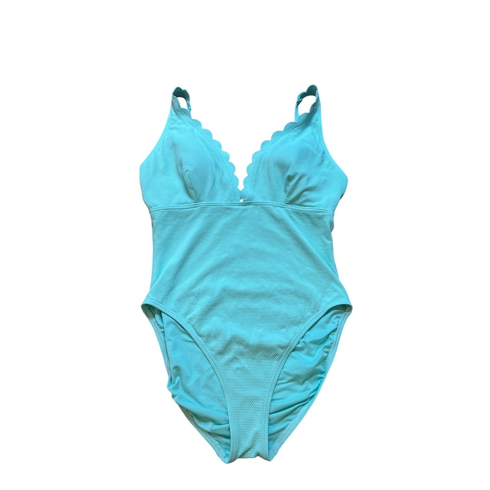 Kate Spade One Piece Swimsuit Women Aqua Blueโ Scalloped Textured SIZE L/XL